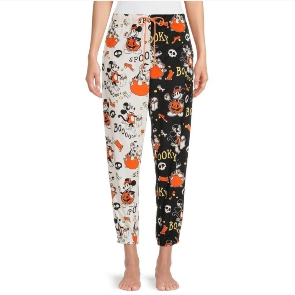 Disney Mickey Mouse Halloween Black White All-Over Print Pajama Pants Women's L